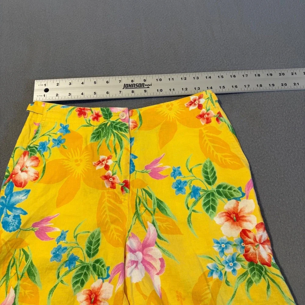Lauren Ralph Lauren Shorts Womens 6 Yellow Floral Tropical 100% Linen High Rise